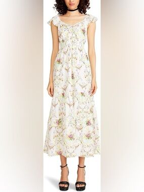 Betsey Johnson Kiki Floral Maxi Dress Sonic White M Cottagecore Romantic Tiered
